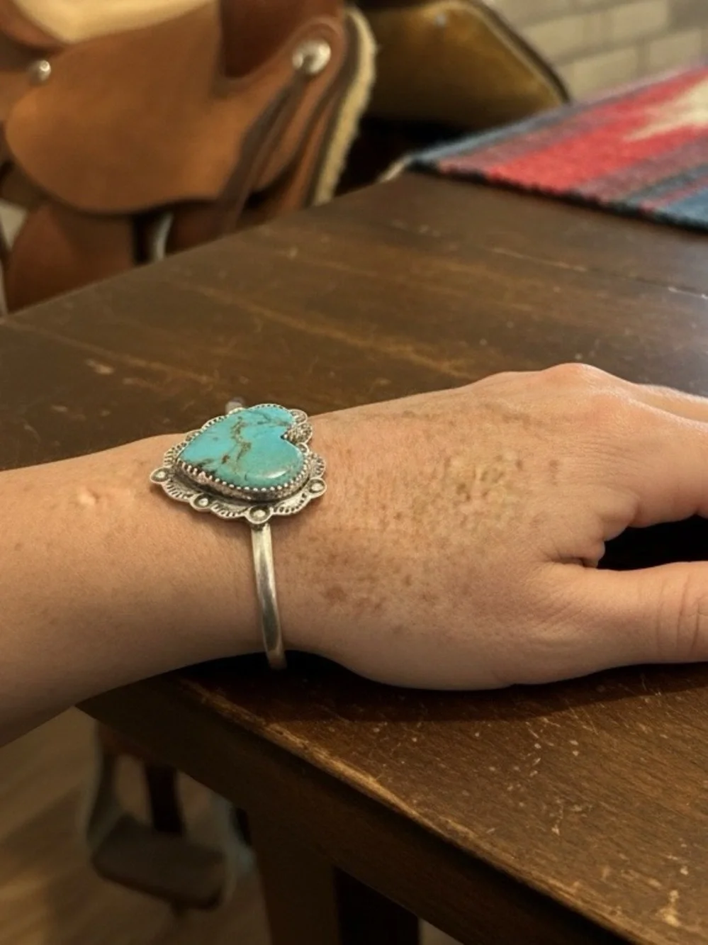 Kingman Turquoise Heart sterling Silver Cuff Bracelet - Women's Jewelry